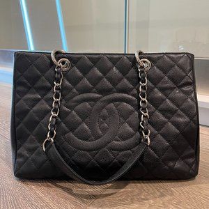 Chanel Quilted Caviar Grand Shopping Tote in Black w/ Silver Hardware